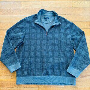 Lands End Mock Neck Pullover 1/4 Zip Mens XL Plaid Gray Sweatshirt‎ Sweater